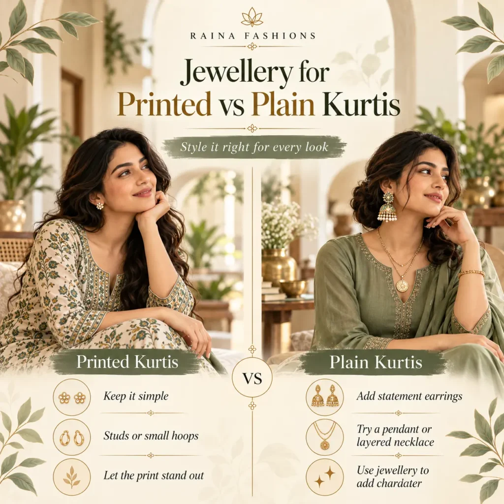 Jewellery for plain vs printed kurtis