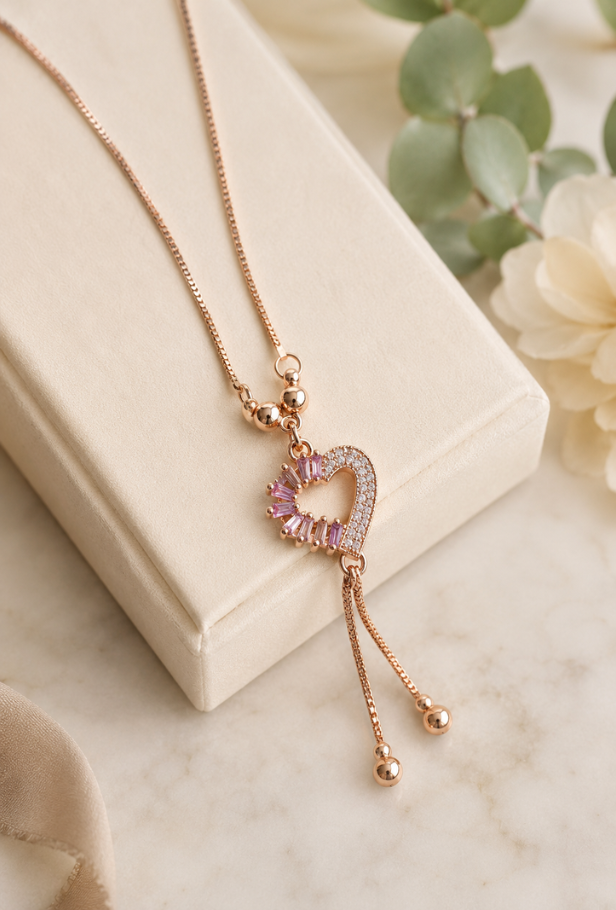 Anti-Tarnish Rose Gold Heart Chain Pendant