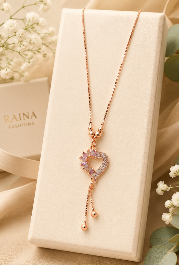 Anti-Tarnish Rose Gold Heart Chain Pendant - Image 2