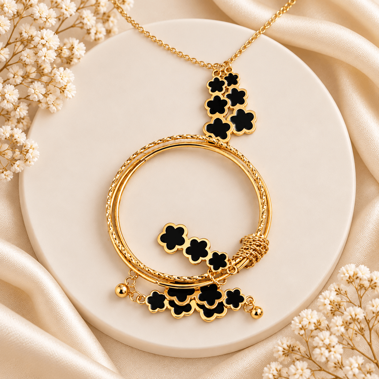 Black Clover Jewellery Combo -Bracelet-Necklace -and-Earrings
