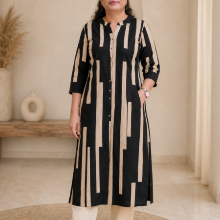 Black & Beige Cotton Flex Kurti for Women