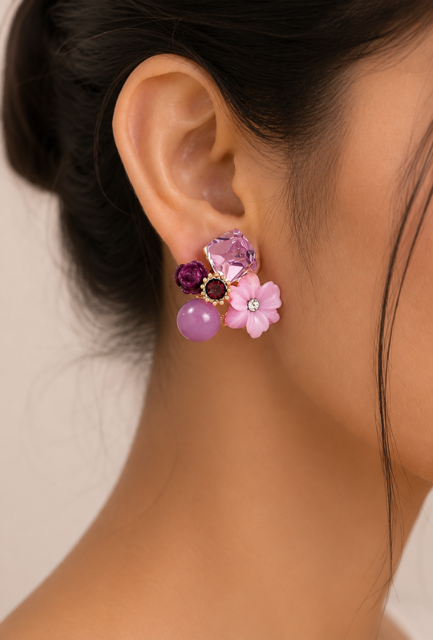 Korean Floral Statement Earrings