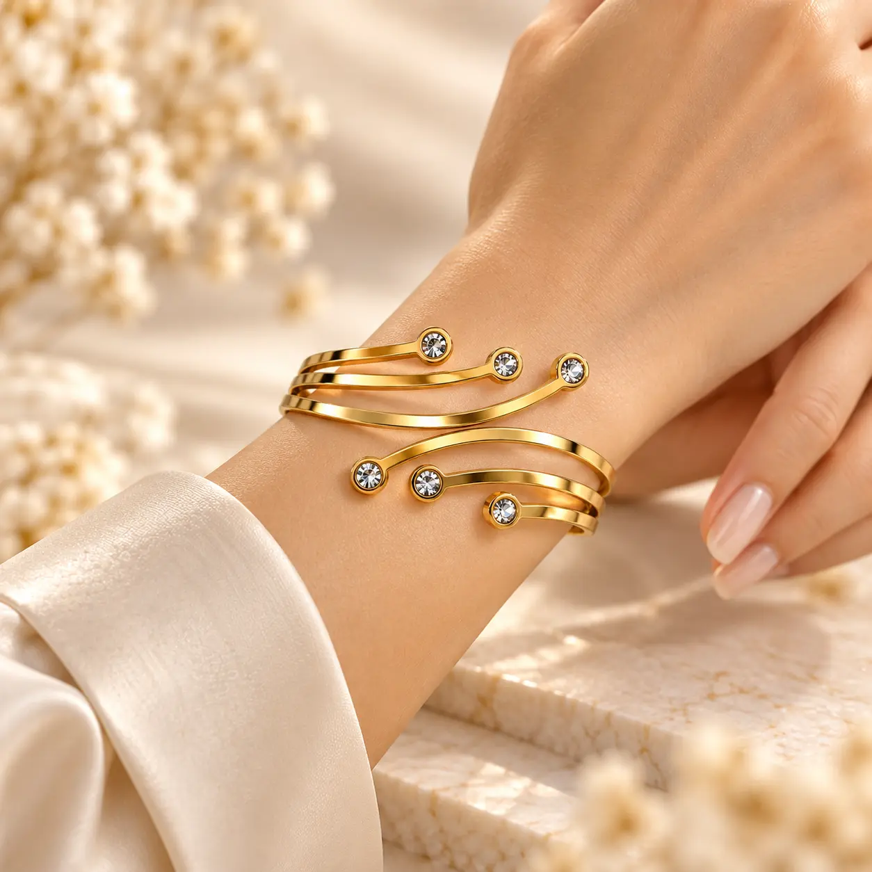 Anti-Tarnish Gold Crystal Cuff Bracelet