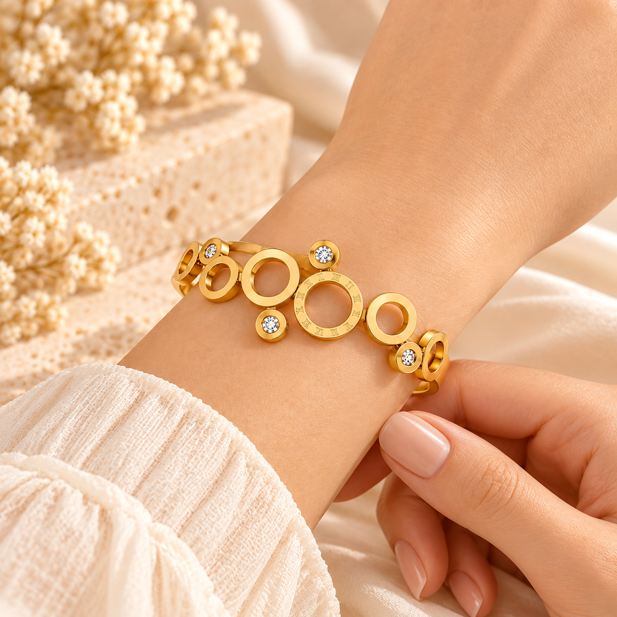 Anti-Tarnish Gold Roman Numeral Crystal Bracelet