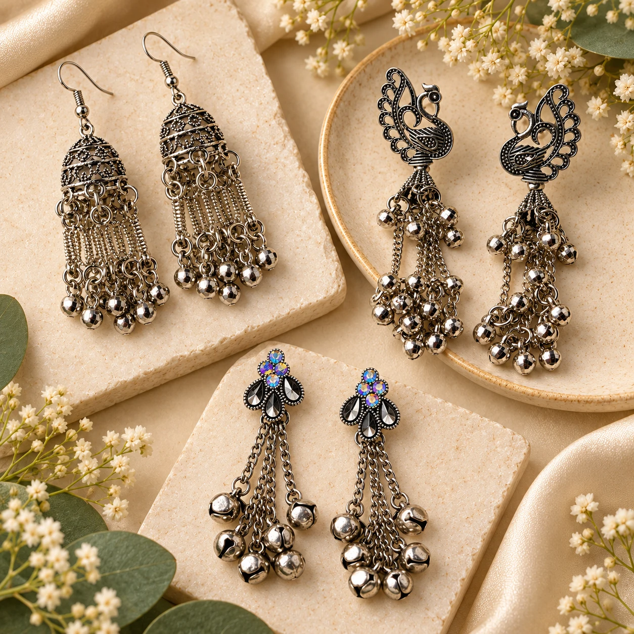 Elegant Oxidised Silver Earrings