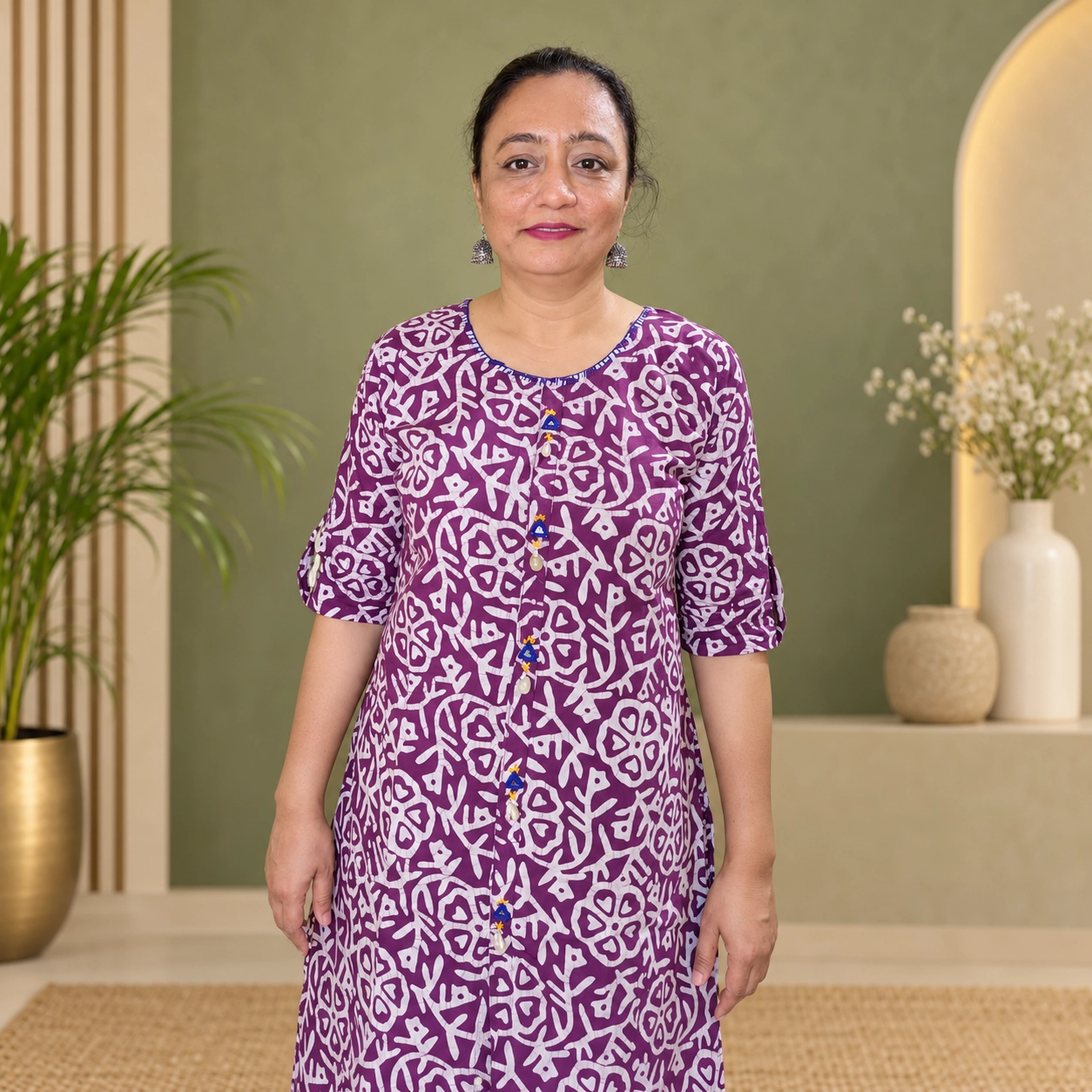 Elegant Purple Batik Kurti