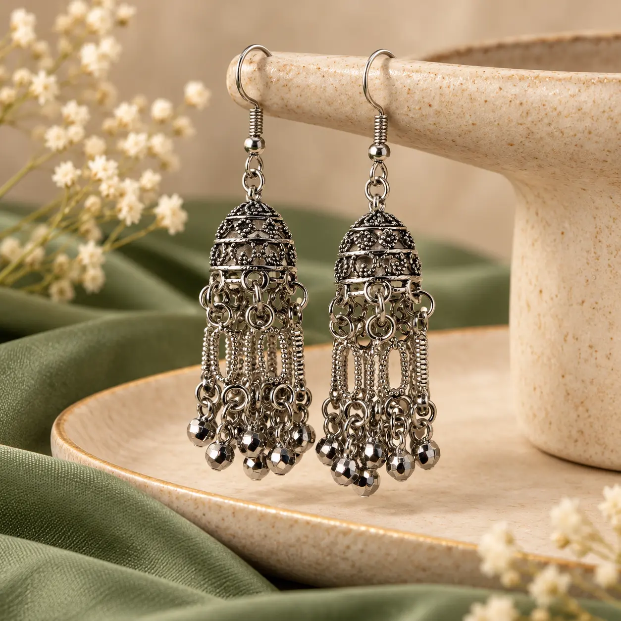 Oxidised silver jhumka drop earrings for women